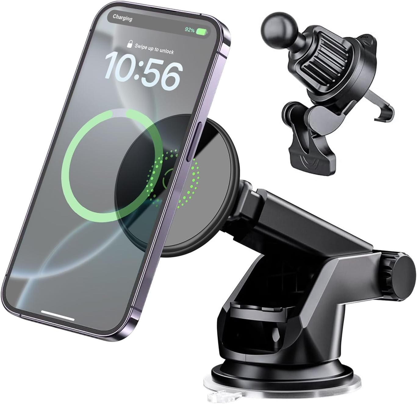 Magnetic Wireless Car Charger Mount 15W Car Phone Holder Compatibl with iPhone 12-16 Series,Vent Windshield Dash Mount Phone Charger Holder Mount (Black Magnetic)