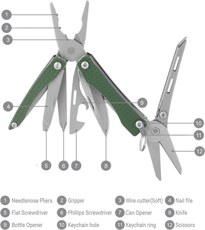 Nextool EDC Keychain Multitool, 10 in 1 Mini Pocket Knife Multi Tool with Needlenose Pliers, Scissors, Mini Useful Cool Gadgets for Men, Father's Day Gifts from Daughter-Green