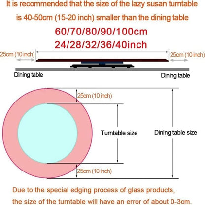Tempered Glass Lazy Susan Turntable Dining Table Turntable Large Tabletop Serving Plate 24in/31in/36in/40in Rotating Tray 360° Swivel Display Serving Tray(60cm (24inch))