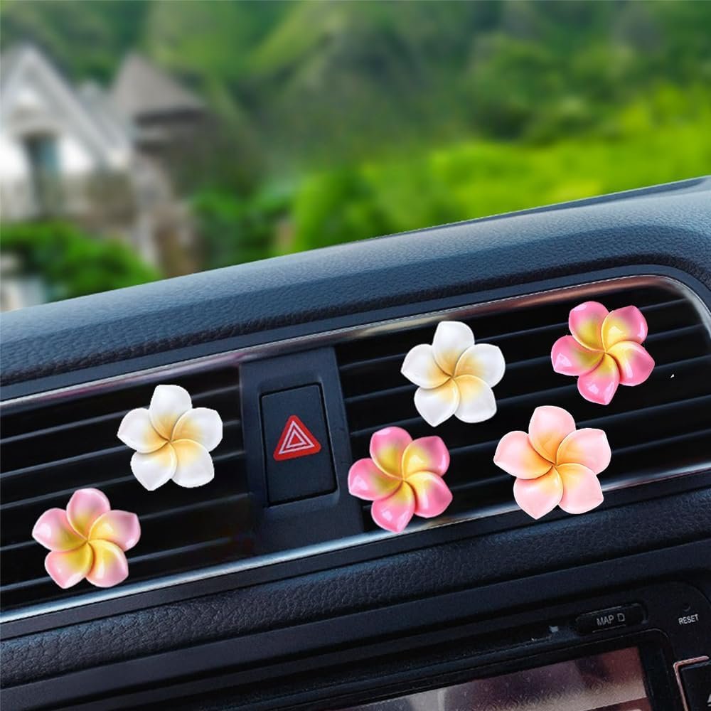 6 PCS Car Vent Air Freshener Clip Women Cute Car Decorations Accessories Pink Flower Car Interior Accessories (6 Pcs Egg Flower)