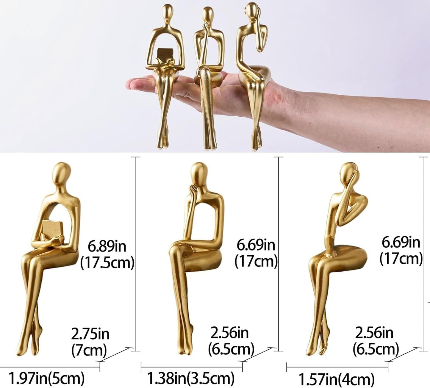 KUAHAI Three Piece Gold Sitting Figure Decoration, Abstract Thinkers on Bookcase Sculpture Feature Resin Sculpture Family Office
