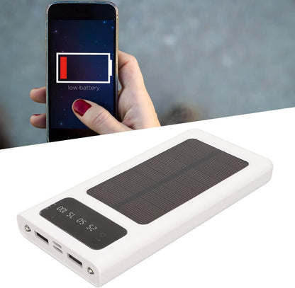 Solar Power Bank Portable 20000mAh Phone, Support Power Display 3 Output and 1 Input Cables and Flashlight, Portable Solar for Hiking Fishing and Traveling (White)