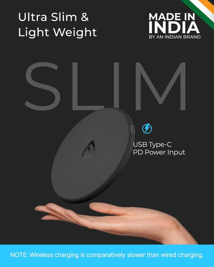 RAEGR Arc 400 Pro 15W Type-C PD | Made in India | Qi-Certified Wireless Charger with Fireproof ABS Compatible with iPhone 16/15/14/13 Series, Galaxy S25/S24/S23 Series, OnePlus 9/9 Pro -Matte Black