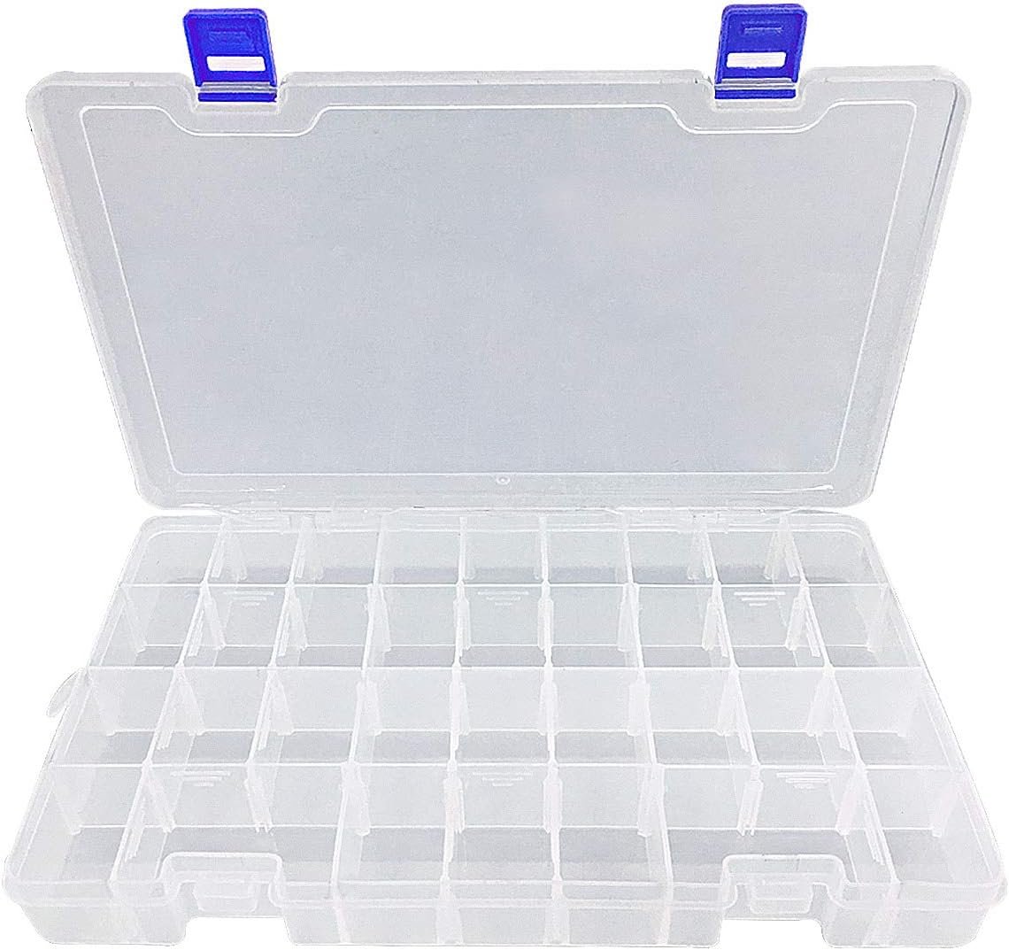 Qualsen Plastic Organizer Container Storage Box Adjustable Divider Removable Grid Compartment Big Clear Slot Box (34 Grid x 1, White)