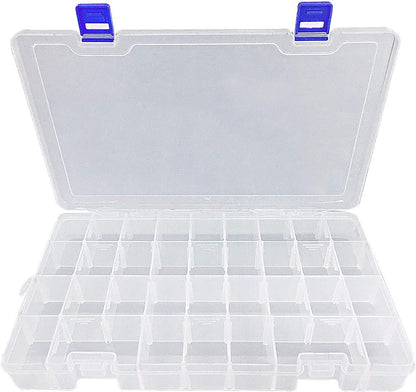 Qualsen Plastic Organizer Container Storage Box Adjustable Divider Removable Grid Compartment Big Clear Slot Box (34 Grid x 1, White)