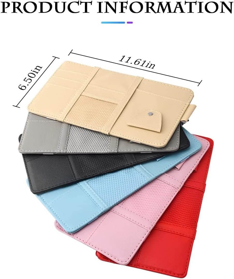 Car Sun Visor Organizer, Leather Storage Pocket Sun Visor Pouch with Zipper for Cards License Registration Pen Glasses Document, Fits Most Car SUV, Auto Interior Accessories for Men Women (Pink)