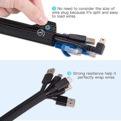 AGPTEK Cable Management Sleeve Cover, Cord Management System for Desk PC TV Computer Projector Wires Protection and Organization, Home, Theater and Office, 10ft - 4/5inch, Black