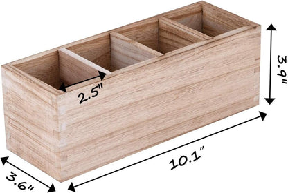 Kitchen Cutlery Holder with 4 Compartments, Wood Utensil Organizer Stand, Silverware Storage Kitchen Flatware Caddy for countertop