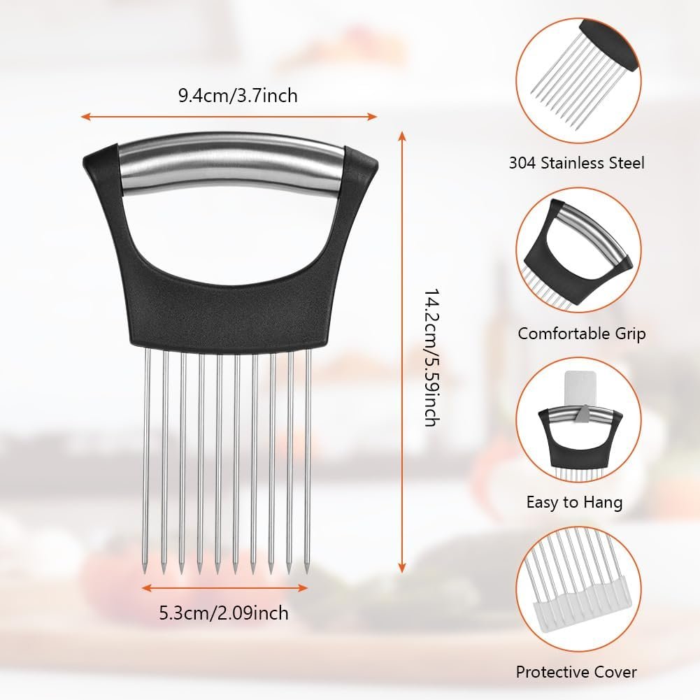 AUAUY 2pcs Onion Holder, Onion Slicer Holder, Vegetable Potato Cutter, Vegetable Cutter, Slicer, Fork Slicer, Helper Tool, Food Slice Assistant, Chopper Cutting