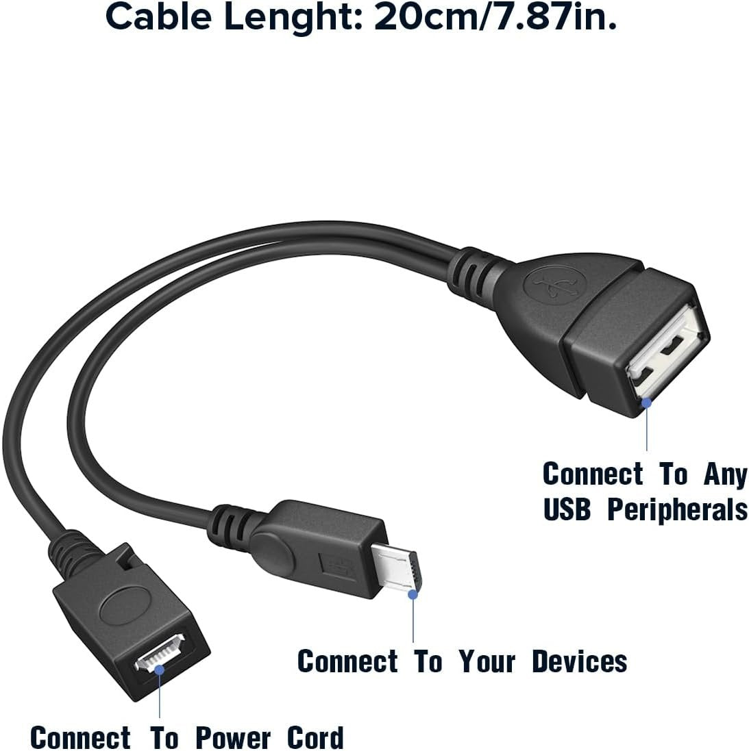 [2 Pack] ANDTOBO 2-in-1 Micro USB OTG Cable Adapter with Power Cable for Fire Stick/Host Devices etc- Black