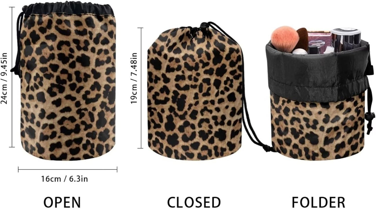chaqlin Drawstring Make Up Bags Women Girls Toiletry Bag Large Capacity Travel Drawstring Cosmetic Bag Accessories, Leopard Print, One Size, Toiletry Bag, Leopard Print, Toiletry Bag
