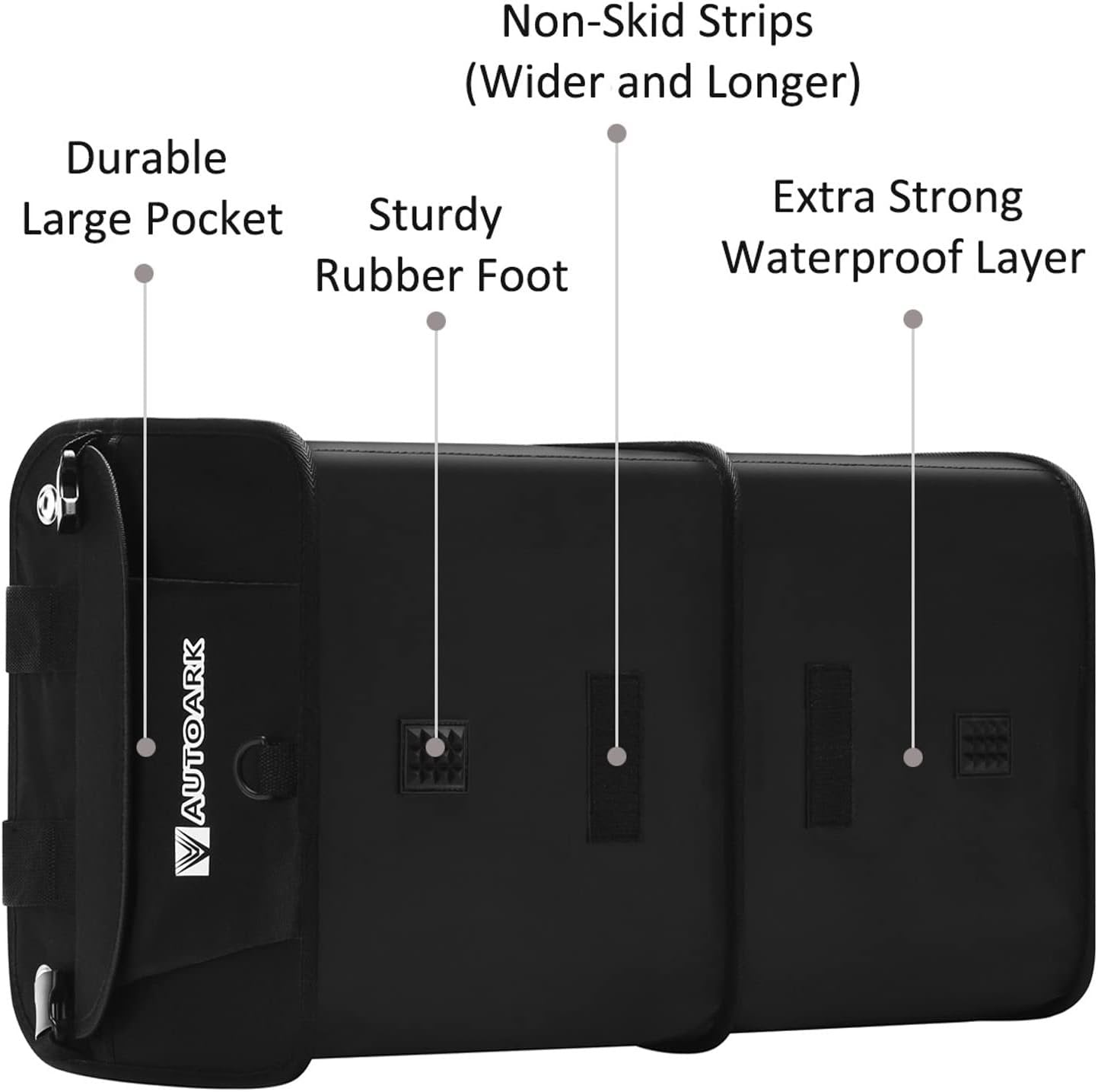 Autoark Multipurpose Car Trunk Organizer with Foldable Lid and Straps,Non-Slip Waterproof Bottom,Durable Collapsible Adjustable Compartments Cargo Storage,Black,AK-102
