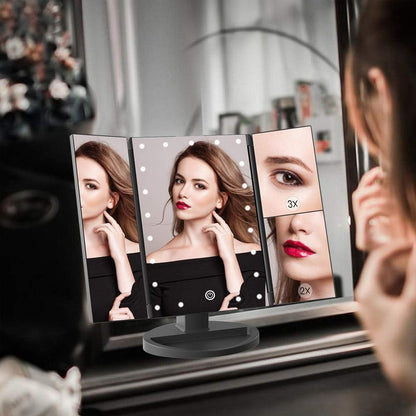 WEILY Vanity Makeup Mirror,1x/2x/3x Tri-Fold Makeup Mirror with 21 LED Lights and Adjustable Touch Screen Lighted Mirror Dressing Mirrors for Women(Black)