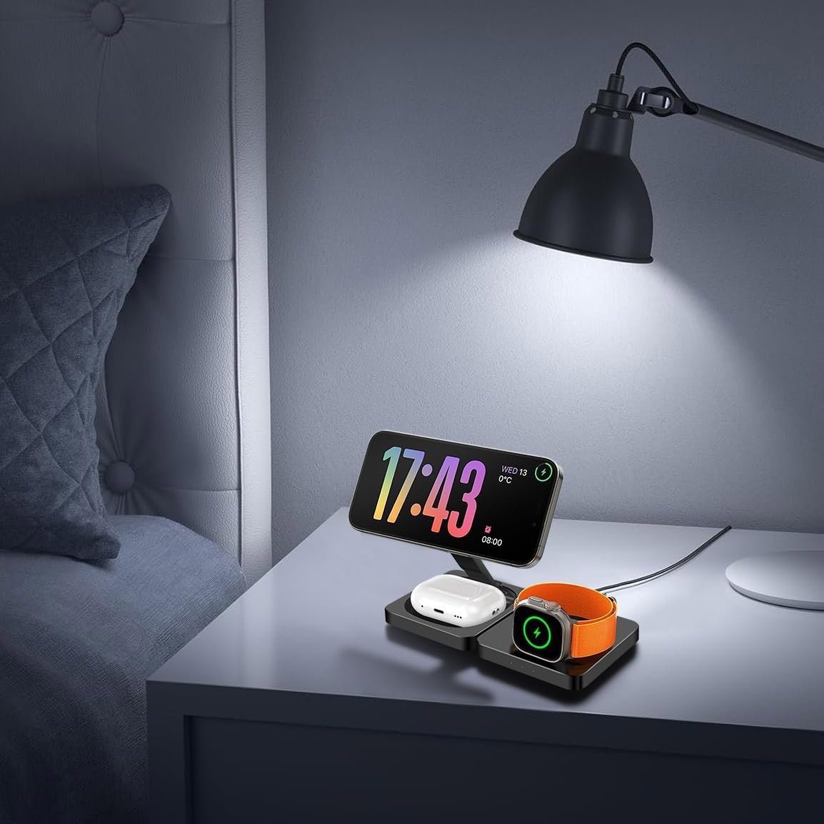 3 in 1 Wireless Charger Stand for Mag-Safe Charging, Foldable 15W Fast Magnetic Wireless Charging Stand for iPhone 16 15 14 13 12 Pro Max,AirPods,Apple Watch Series 10/Ultra 2/9/8/7/6/SE/5/4/3,Black