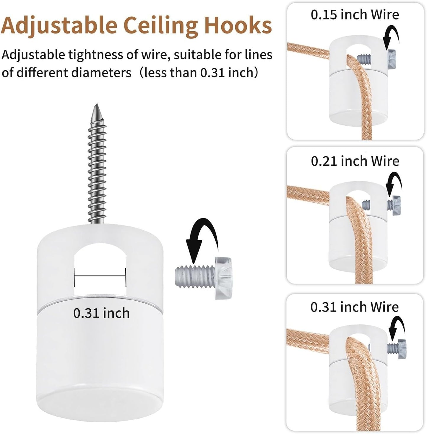 Adcssynd 6 Pack Upgrade Swag Hooks for Ceiling, White Ceiling Hook Super Load, Modern for Hanging Lighting Fixture - Easy to Use