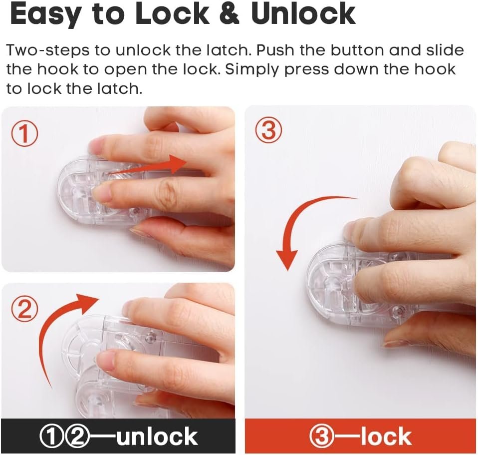 EUDEMON 3 Pack Child Safety Locks, Childproof Strap Locks for Drawers, Fridges, Toilets, Cupboards, Ovens, Cabinets, Multi Use Baby Cabinet Latches, Easy to Install, No Drilling (Transparent)