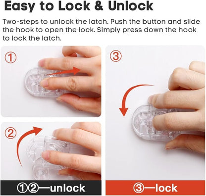 EUDEMON 3 Pack Child Safety Locks, Childproof Strap Locks for Drawers, Fridges, Toilets, Cupboards, Ovens, Cabinets, Multi Use Baby Cabinet Latches, Easy to Install, No Drilling (Transparent)