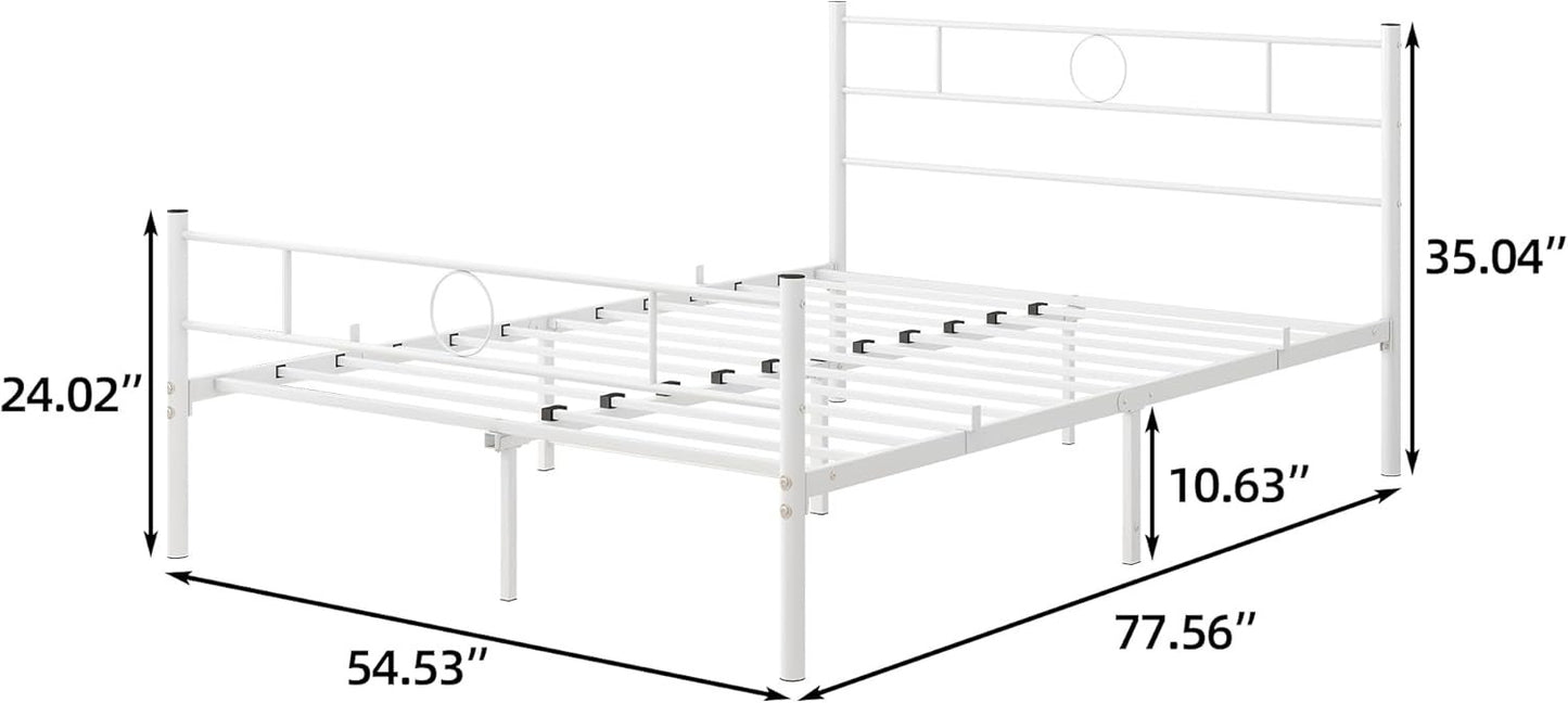 VECOCHO Full Size Metal Bed Frame with Headboard/Double Platform Bed Frame No Box Spring,Strong Steel Slat Support/Full Mattress Foundation Bed/Easy Assembly/Noise Free/White