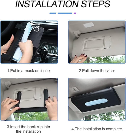 Car Tissue Holder, Sun Visor Napkin Holder, Hanging Paper Towel Case, PU Leather Tissue Box, Universal Auto Leather Visor Tissue Holder for Car Accessories Interior (Black)