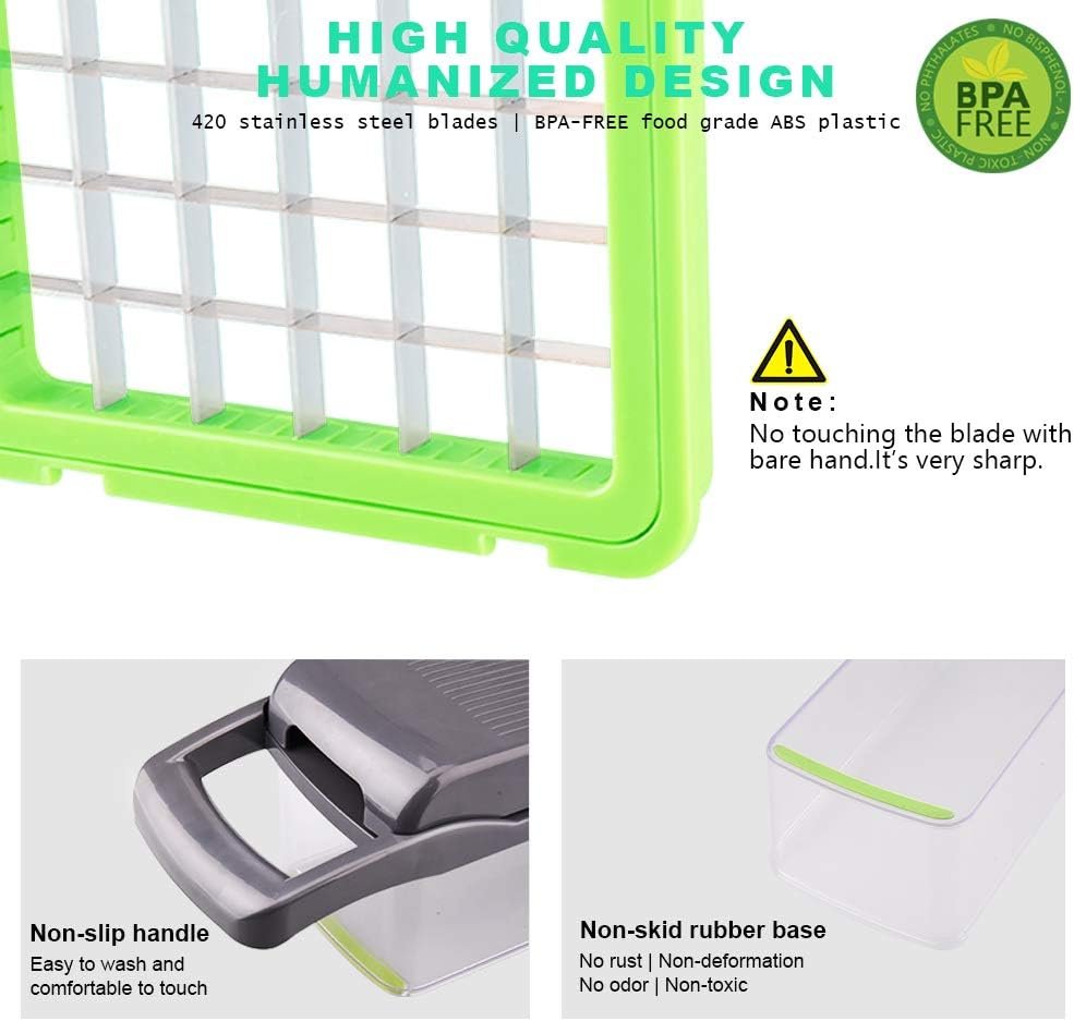 Vegetable Chopper Mandoline Slicer Cutter Onion Chopper Dicer Pro Food Chopper Slicer Durable Veggie Cutter with Large Container Drain Basket and 8 Blades for Tomato Potato Carrot