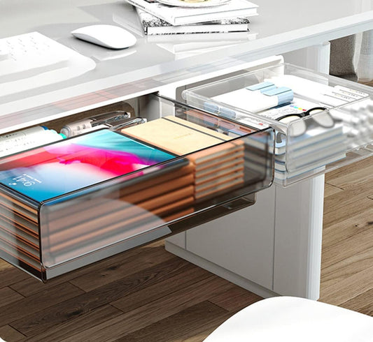 2 Pack Under Desk Storage Drawers, Self-Adhesive Under Desk Drawer Organizers,Stick On Desk Drawer 14â€œ Large and 8â€Small ,Desk Organization Under Shelf Drawer Desk Accessories & Workspace Organizers