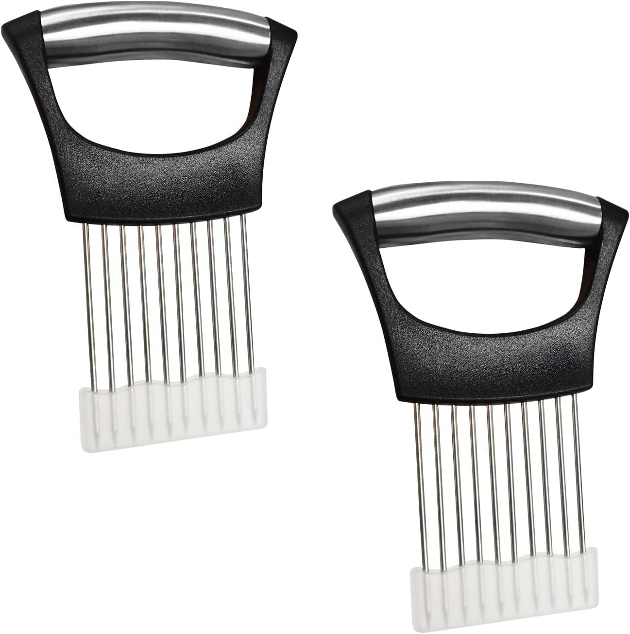 Stainless Steel Onion Slicer, Potato Holder, Perfct for Slicing Guide Vegetable Potato Lemon Cutter Slicer,Stainless Steel Cutting Kitchen Gadget, 2pcs Pack