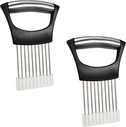 Stainless Steel Onion Slicer, Potato Holder, Perfct for Slicing Guide Vegetable Potato Lemon Cutter Slicer,Stainless Steel Cutting Kitchen Gadget, 2pcs Pack