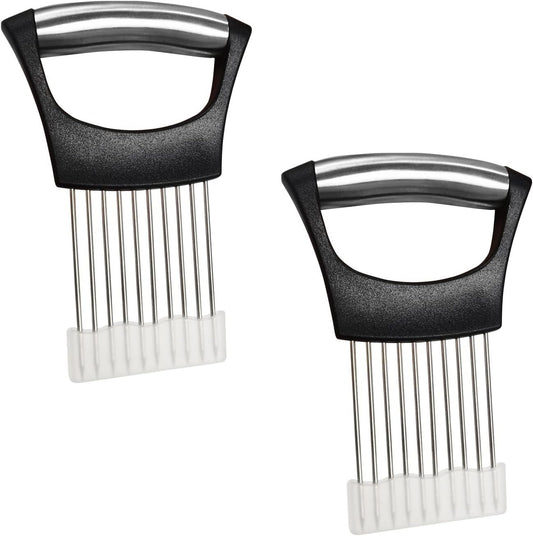Stainless Steel Onion Slicer, Potato Holder, Perfct for Slicing Guide Vegetable Potato Lemon Cutter Slicer,Stainless Steel Cutting Kitchen Gadget, 2pcs Pack