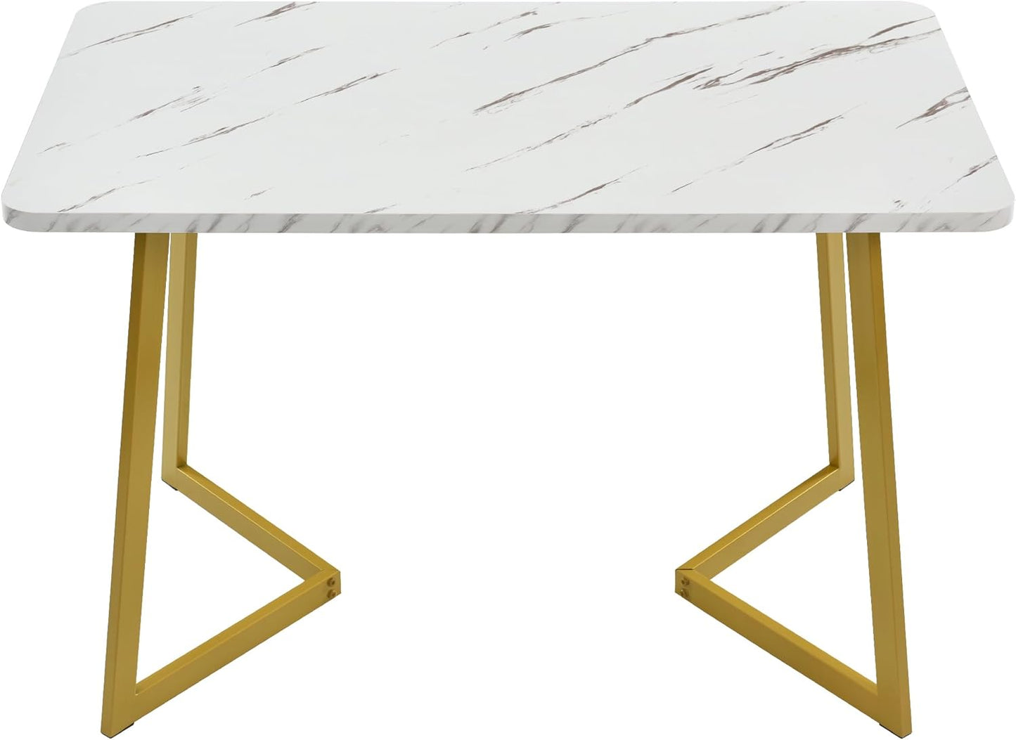 Cayipng 117 x 68 cm 5-Piece Dining Table Set with 4 Velvet Upholstered Chairs, Rectangular Kitchen Tables w/ Gloden Legs, Metal Frame & Marble Tabletop, Beige