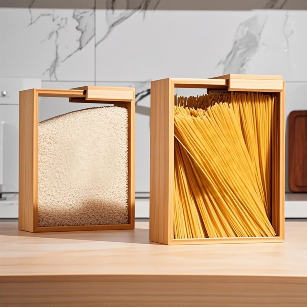 Blissify 2 Pack Bamboo Cereal Container, Clear Food Storage Container, Rice Dispenser, Kitchen Organiser for Cereal, Rice, Flour, Snack, Sugar, Nut, 75oz/2L