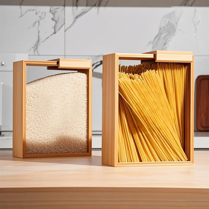Blissify 2 Pack Bamboo Cereal Container, Clear Food Storage Container, Rice Dispenser, Kitchen Organiser for Cereal, Rice, Flour, Snack, Sugar, Nut, 75oz/2L
