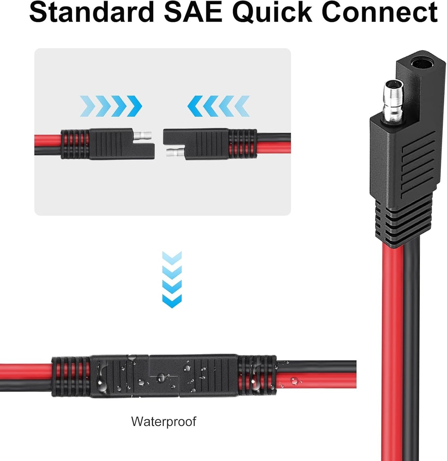 Linkstyle 4PCS 10AWG SAE to SAE Extension Cables, 1FT Solar Panel Battery Charger Power Socket Extension Cables with Ring Terminals