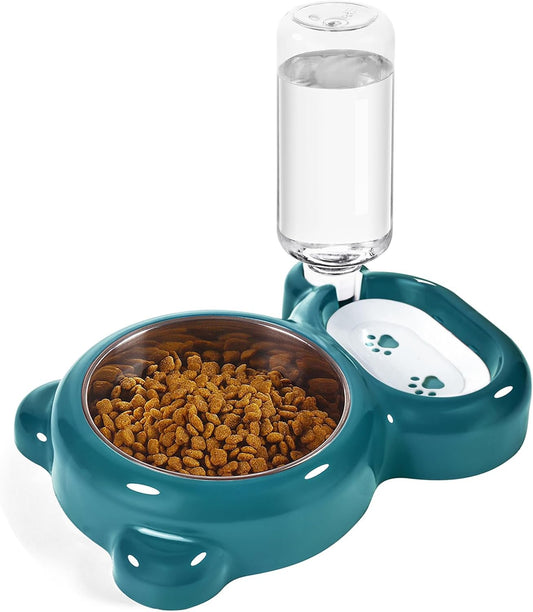 Azwraith Dog Bowl Set, Cat Food and Water with Water Dispenser and Stainless Steel Bowl for Cats and Small Dogs, Dark Green