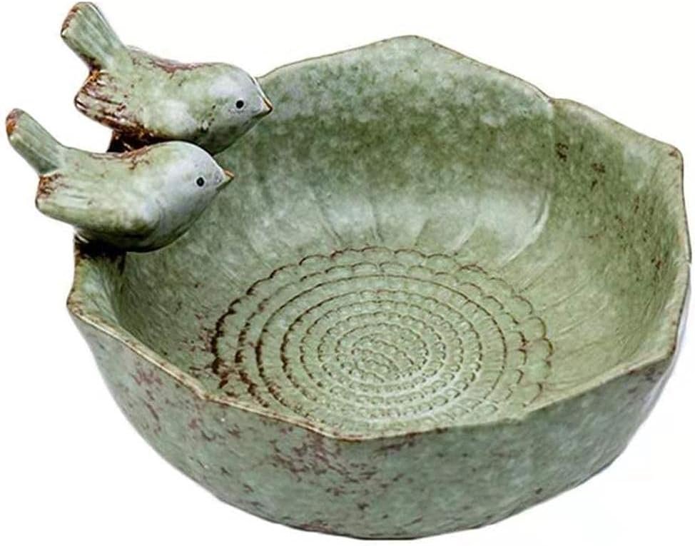 Bird Bath Ceramic Bowl Wild Finch Bird Feeder Water Baths for Garden Outside Yard Decor Bee Bird Accessories Green