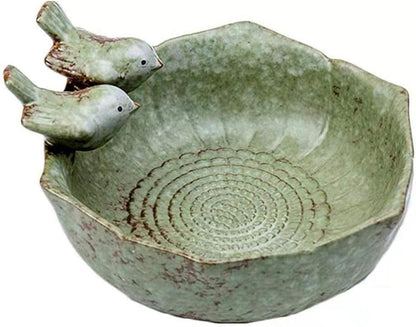 Bird Bath Ceramic Bowl Wild Finch Bird Feeder Water Baths for Garden Outside Yard Decor Bee Bird Accessories Green
