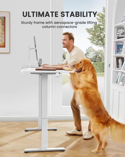 ErGear Electric Standing Desk, 55‘’x28‘’ Height Adjustable Sit Stand up Desk, 4 Memory Computer Home Office Desk Standing Table with Splice Board (White)