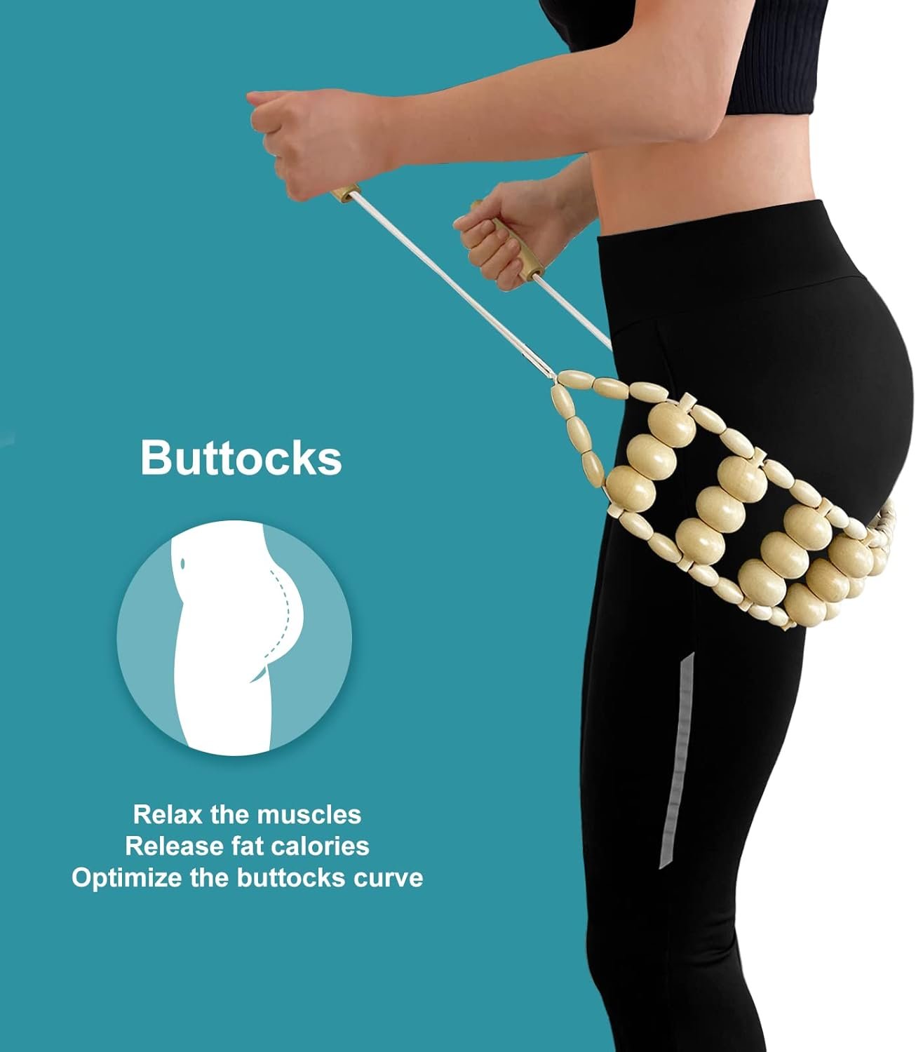 Deston Wood Back Massager Roller Rope, Manual Massage Strap for Back, Neck, Shoulders, Legs, Waist Pain Relief, Wooden Therapy Lymphatic Anti Cellulite Muscle Recovery Massage Tool