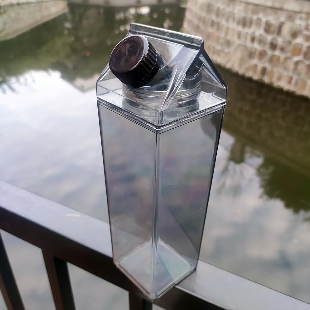 1000ml/34oz Cute Leakproof Clear Milk Carton Water Bottle Portable Drinkware for Outdoor Climbing Tour or Camping