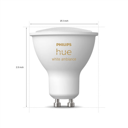 Philips Hue Smart 60W GU10 LED Bulb - White Ambiance - 2 Pack - 450LM - Indoor - Control with Hue App - Works with Alexa, Google Assistant and Apple Homekit
