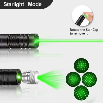 Rechargeable Green Powerful Tactical Flashlight with Adjustable Focus, Green Laser Pointer Long Range for Night Astronomy Outdoor Hunting and Hiking, Ideal Gifts for Man Boy Friends Farther
