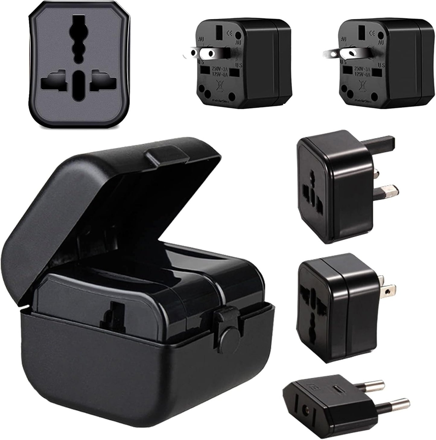 Travel Adapter Worldwide,Universal International Power Plug Adapter 3in1 Wall Charger, European Travel Plug Adapter for Europe UK EU US CA AU Italy Asia (Black)