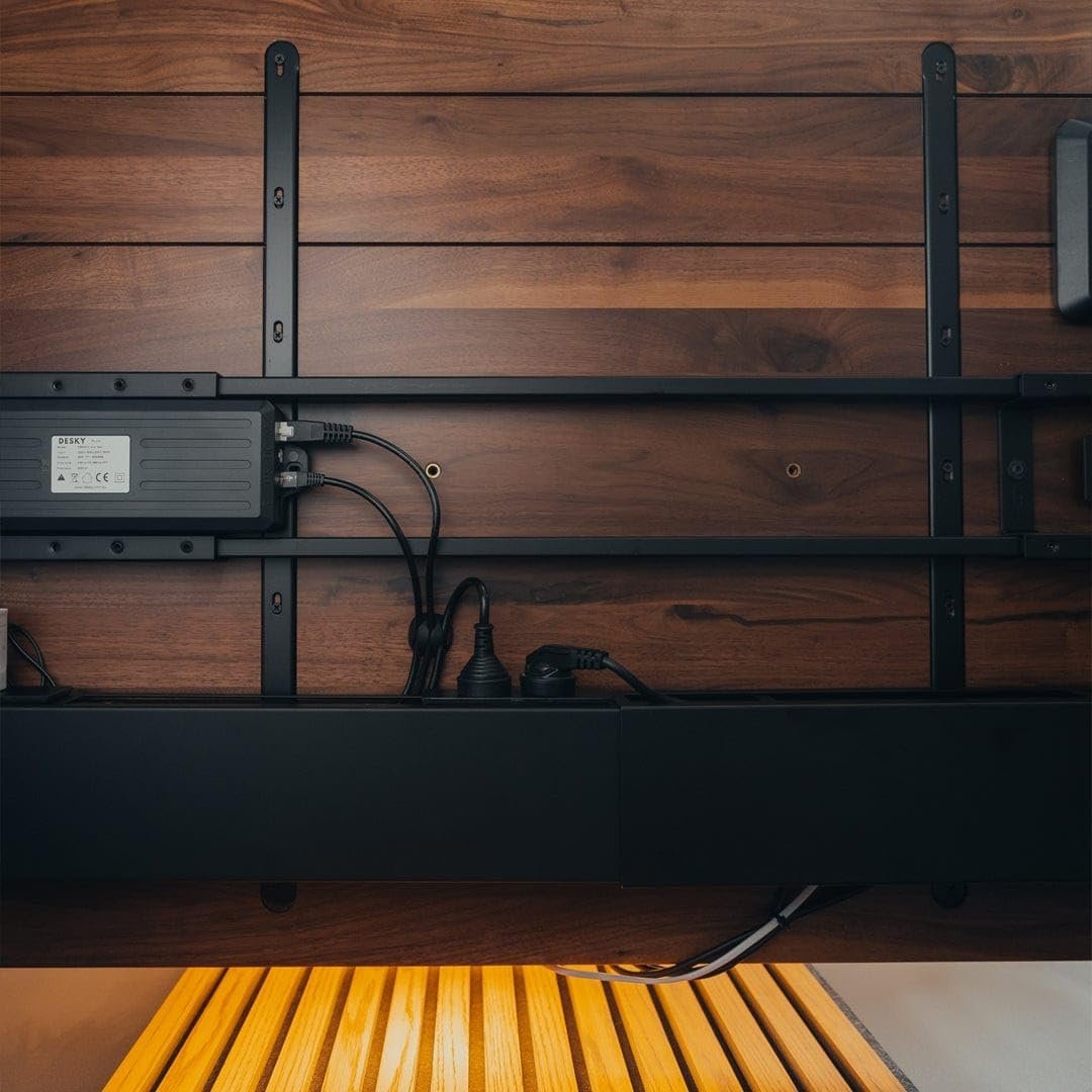 Desky Integrated Cable & Data Channel â€“ Matte Black â€“ No Plugs â€“ Under Desk Cable Tray with Clean Routing and Steel Cover â€“ Perfect for Minimalist Office or Studio Workspaces