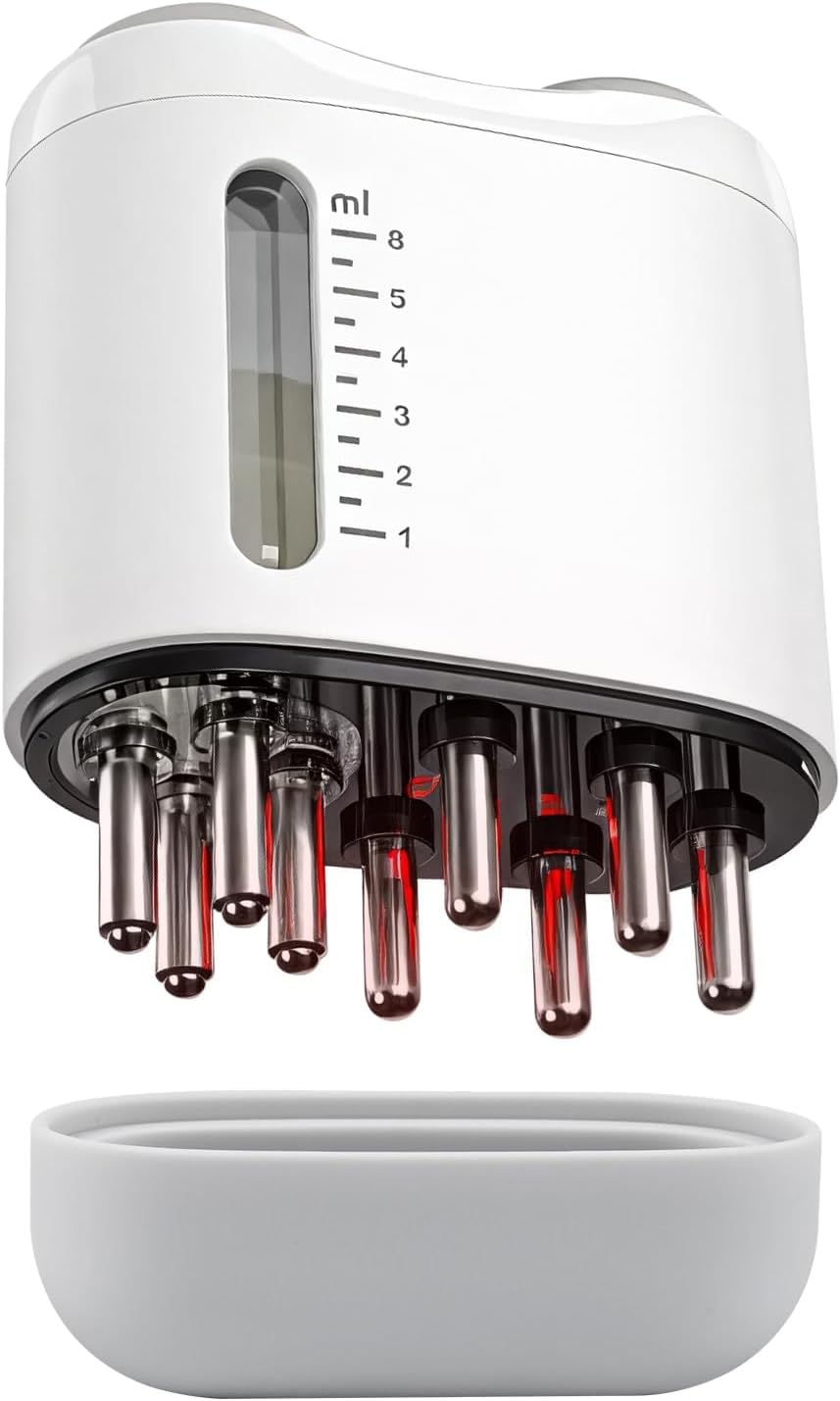 Electric Hair Brush & Scalp Massager with Oil Dispenser, Mess-Free Applicator for Nourishing Scalp and Hair Care, Rechargeable with USB Cable, Travel-Friendly, White