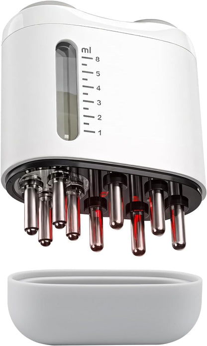 Electric Hair Brush & Scalp Massager with Oil Dispenser, Mess-Free Applicator for Nourishing Scalp and Hair Care, Rechargeable with USB Cable, Travel-Friendly, White