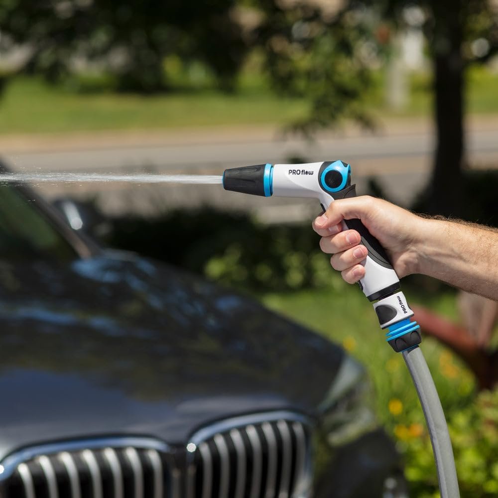 PRO Flow Jet Spray Gun – Adjustable Nozzle from Mist to Jet, Thumb Flow Control, Quick Connect with Waterstop, Non-Slip Grip – Ideal for Cleaning & Watering
