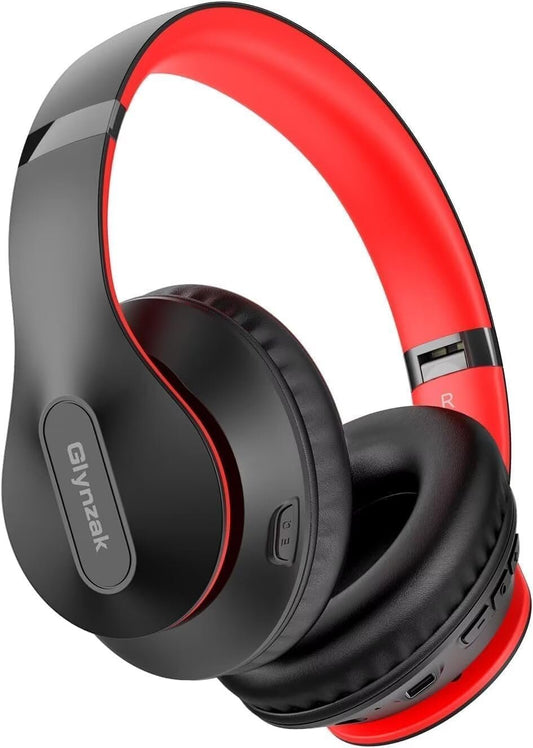 Wireless Bluetooth Headphones Over Ear 65H Playtime HiFi Stereo Headset with Microphone and 6EQ Modes Foldable Bluetooth V5.3 Headphones for Travel Computer Laptop(Black Red)
