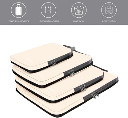 Bagail 4 Set Compression Packing Cubes Travel Expandable Packing Organizers(Beige)