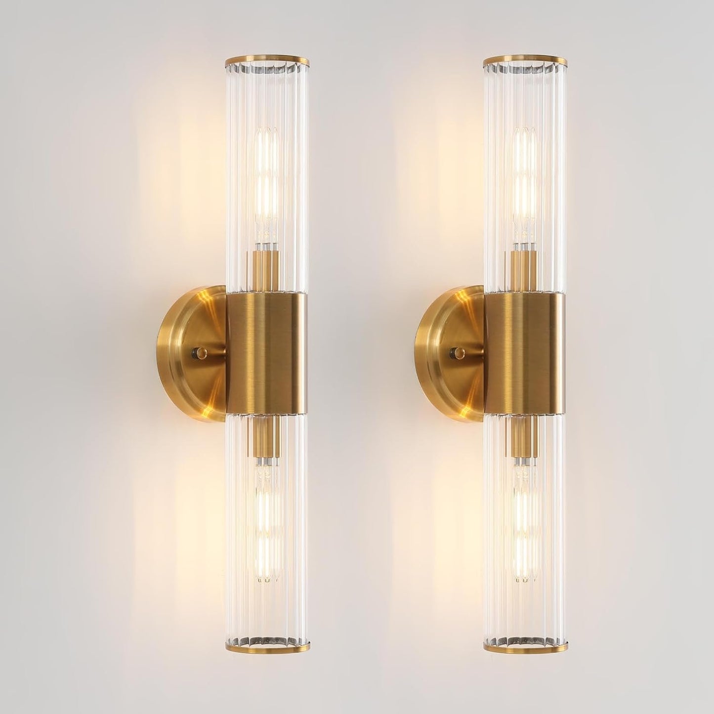 Wall Sconce Brushed Brass Gold Wall Sconces Set of 2 with Stripped Glass Wall Light Sconces Wall Lighting Wall Sconces Lighting Applique Murale Interieur Wall Lamp Luminaire Mural for Bathroom