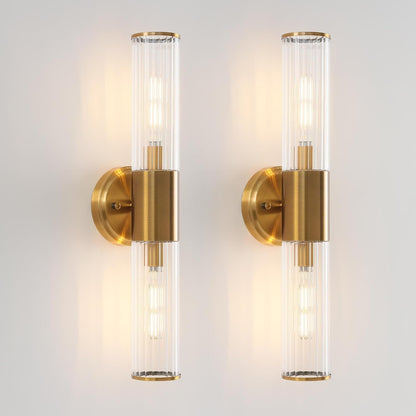 Wall Sconce Brushed Brass Gold Wall Sconces Set of 2 with Stripped Glass Wall Light Sconces Wall Lighting Wall Sconces Lighting Applique Murale Interieur Wall Lamp Luminaire Mural for Bathroom