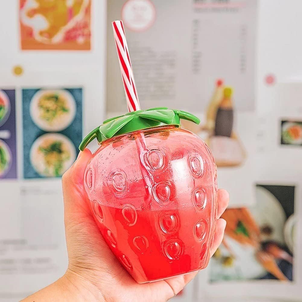 Kawaii Water Bottle with Straw 17 Oz Cute Strawberry Shaped Water Bottle Drinking Cups Bottle for Girls Women